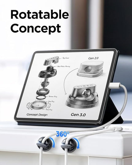 6-Pack Rotatable Cord Holder for Nightstand, LISEN 360°Rotating Magnetic Clips, No-Residue Strong Adhesive Cord Organizer for Desk, Cable Hider for Home, Office, Car, Cubicle Accessories