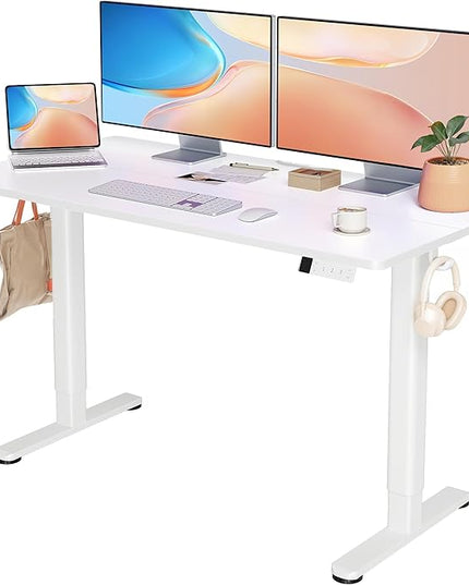 YDN Electric Standing Desk Adjustable Height, 55 x 24 Inches Stand up Desk with Cable Management, Home Office Desks with Splice Board & White Frame, White Top