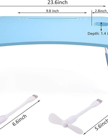 Slendor Lap Desk with Cup Holder, Foldable Laptop Table for Bed, Portable Bed Desk for Laptop and Writing, Computer Tray with Tablet Slot, Notebook Stand Reading Holder for Couch Sofa Floor,Blue