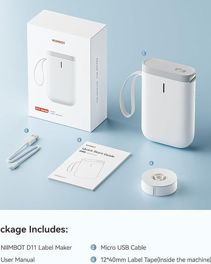 NIIMBOT Label Maker Machine D11 Label Printer Portable Wireless Connection Multiple Templates Available for Phone Easy to Use Office Home Organization USB Rechargeable