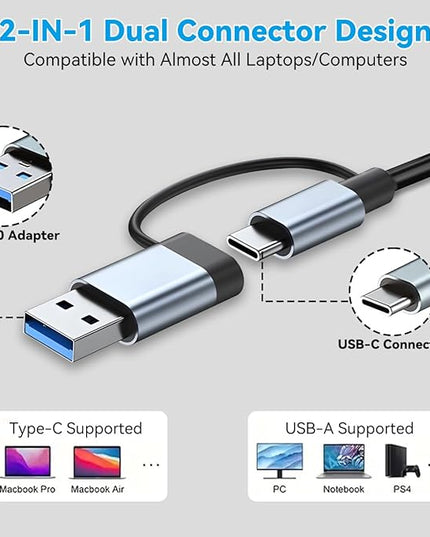 USB C Hub USB Hub Aluminum 7 in 1 USBC Dock with USB3.0 & USB2.0 Ports Extender Multiport Adapter for PC/Laptops/MacBook Pro/Air/iMac/iPad and More Devices