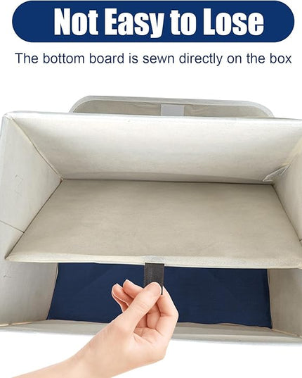 Large 22 Quart Linen Fabric Foldable Storage Bin Cube Organizer Basket with Flip-Top Lid & Handles, Clothes Blanket Box for Home, Office, Closet, Navy Blue & White, 4 Pack 14.6 x 9.5 x 9.5