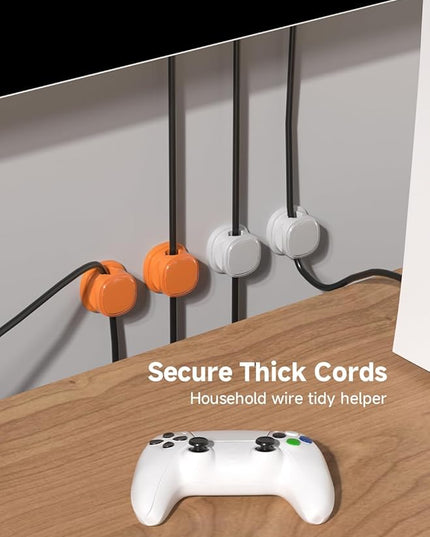 9 Pack Cord Organizer, Spring Cable Management, Adhesive Cute Cable Holder Clips, Phone Charger Wire Keeper for Desk Nightstand Car Office (9-Pack White_Orange)