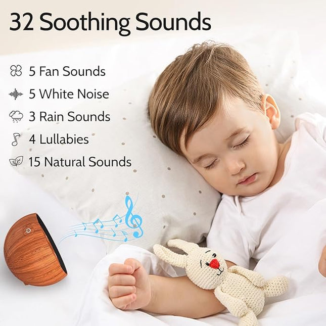 Battery Powered Sound Machine White Noise Sleep Machine with 32 Calming Sounds 36 Volume Levels Brown Noise Machine for Baby Kid Adult with 4 Timer for Travel Office Privacy