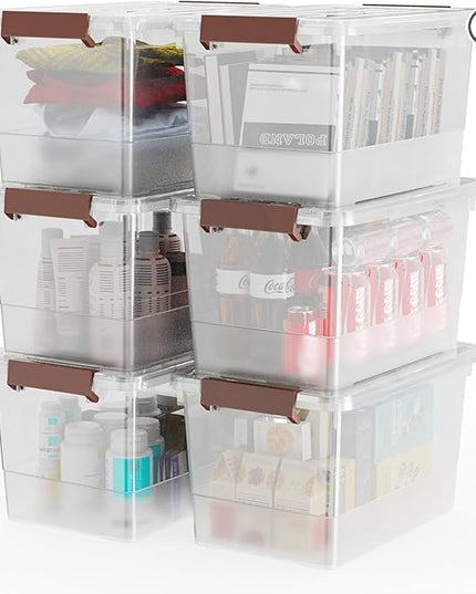 WYT 6 Pack 17qt Clear Plastic Storage Bin with Lid and Latching Buckles, Stackable Tote Organizing Box with Handle