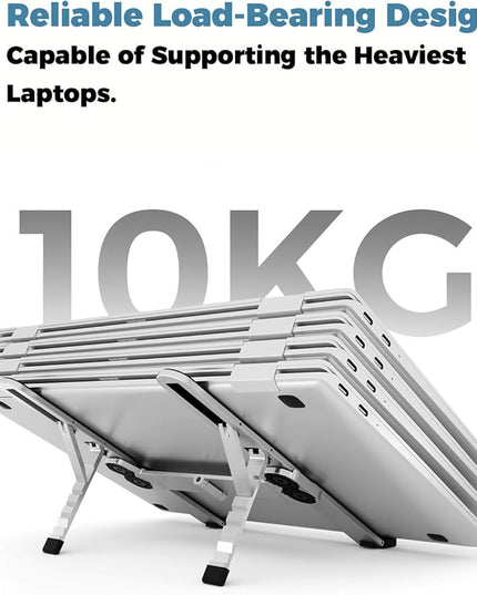 ZenRich Foldable Laptop Stand – Ergonomic Aluminum Riser with 6 Adjustable Heights, Compatible with MacBook, Dell, Asus, HP, Lenovo, Samsung, Razer, MSI (Up to 15.6''), Silver/Black