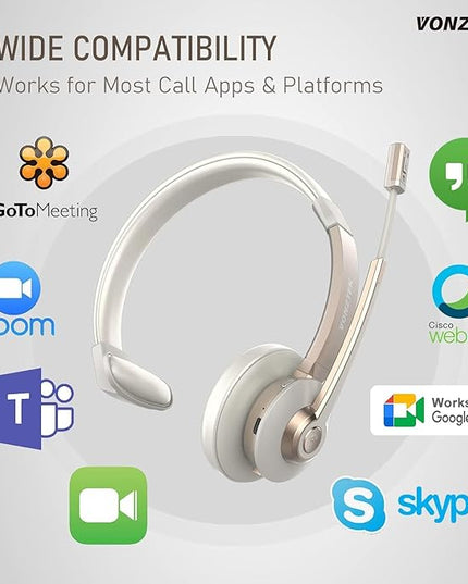 Vonztek Wireless Headset, Trucker Bluetooth Headset with Microphone Noise Canceling & Mute, Bluetooth Headphones with USB Dongle for Cell Phone Computer Call Work Home Office Meetings Teams Skype