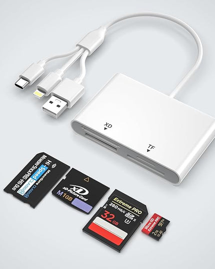 Memory Stick Pro Duo Adapter for iPhone/Android/PC, 4 in 1 SD/TF/MS/XD Picture Card Reader, Memory Card Reader Lightning/USB/USB-C OTG Adapter, Memory Stick Pro Duo Reader for Sony Plug & Play