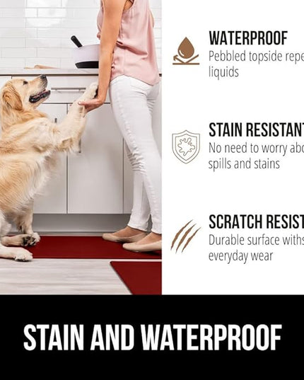 GORILLA GRIP 2 Pack Comfortable Cushioned Kitchen Mats for Floor, 17x24 + 17x48, Waterproof and Stain Resistant, 1/2 Inch Thick Soft Ergonomic Standing Desk Anti Fatigue Mat, Foam Supports Feet, Red