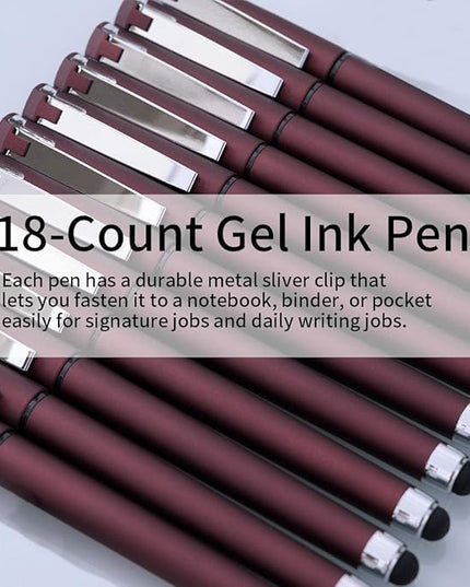 MiSiBao 0.5mm Black Ink Gel Ink Rollerball Pens 2 in 1 Medium Point Pens with Stylus Work Pen Smooth Writing for Office (Black Ink 18-pack 0.5mm Red)