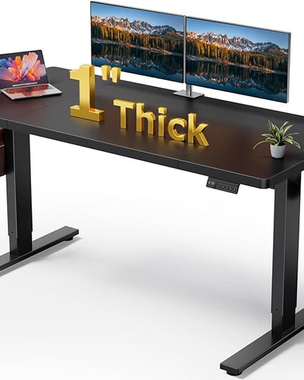 Electric Standing Desk Adjustable - 60x28 Inch Sit Stand Desk with 1 Inch Thick Tabletop, Double Beam Frame, 3 Memory Height Adjustment, Cable Management for Home Office