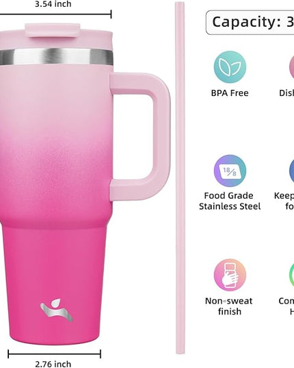 30 oz Tumbler with Handle and 2 Straws,2 in 1 Lid Insulated Water Bottle Stainless Steel Travel Coffee Mug,Cherry Blossoms