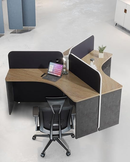 SAINTCY 3 Person Office Cubicle Desk Workstation with Drawers & Built-in Power Outlets, Adjustable Wall Partitions, Layouts for Startups and Modern Workspaces