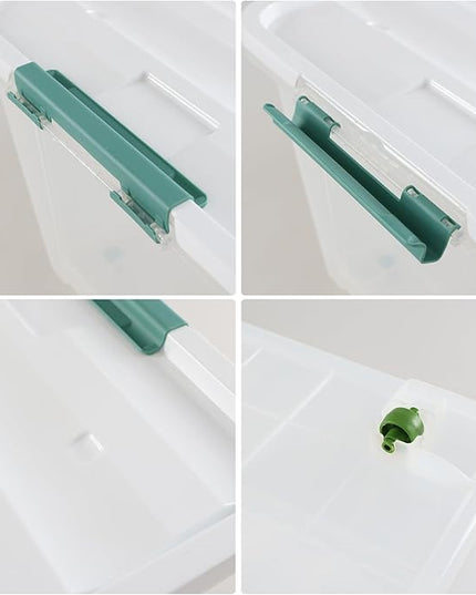 85 L Clear Latch Storage Bin with Lid and Wheels, Stackable Plastic Storage Boxs, 4 Packs