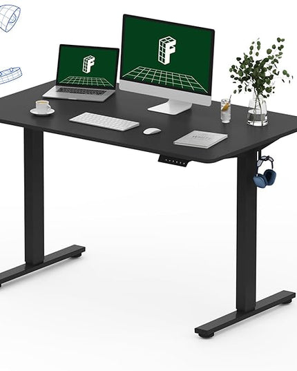 FLEXISPOT One-Piece Electric Standing Desk, 48 x 30 Inches Adjustable Desk with Seamless Desktop, Memory Controller Height Adjustment (Black Frame + Black Desktop, 2 Packages)
