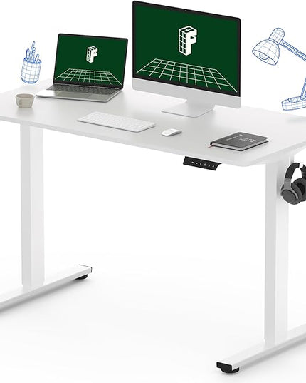 FLEXISPOT One-Piece Electric Standing Desk, 48 x 24 Inches Adjustable Desk with Seamless Desktop, Memory Controller Height Adjustment (White Frame + White Desktop, 2 Packages)