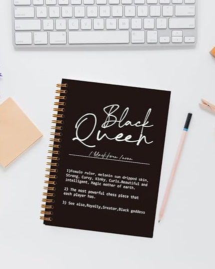 QUICQOD Black Queen Definition Notebooks,Journaling Notebook Gifts for Women Black Teacher Friend,Inspirational Positive Hardcover Spiral Notebook 5.5x8.3