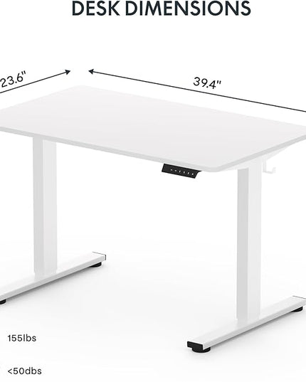 FLEXISPOT EN1 One-Piece Standing Desk 40 x 24 Inches Height Adjustable Desk for Home Office and Computer Workstation (White Frame + White Desktop)