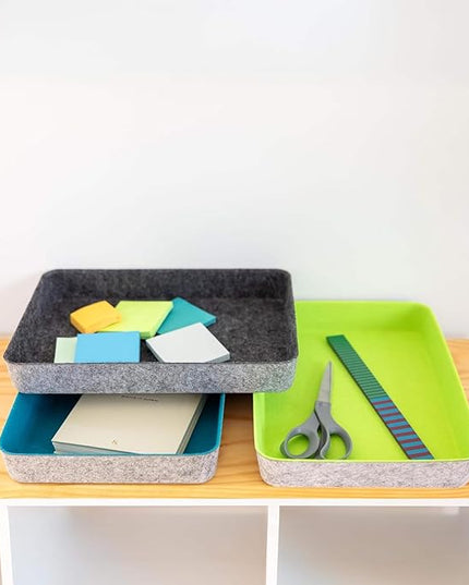 Three by Three Seattle Felt Like It! 13 x 9.5 Inch Felt Tray Drawer Organizer, Fits Standard Letter Size Paper Sheets, 3 Pack (Spring Green)