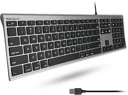 Macally Ultra-Slim USB Wired Computer Keyboard - Works Great as Both a Windows or Wired Mac Keyboard - Compatible Full Size Apple Keyboard with Numeric Keypad for Mac mini, iMac, MacBook - Space Gray