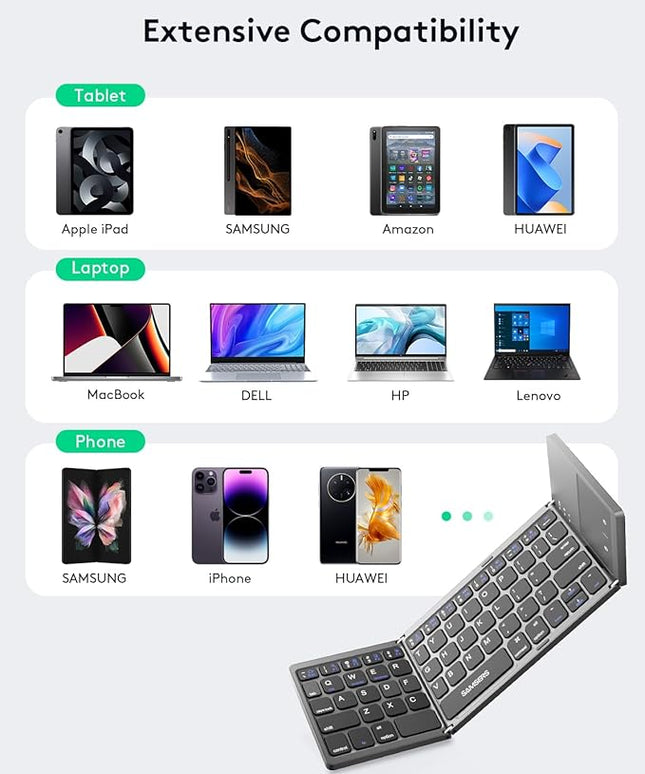 Samsers Foldable Bluetooth Keyboard with Touchpad, Portable Wireless Keyboard with Stand Holder, Rechargeable Full Size Ultra Slim Pocket Folding Keyboards for Android Windows IOS Tablet & Laptop-Gray