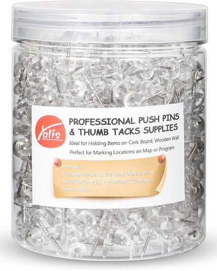 Yalis Push Pins 600 Count, Standard Clear Thumb Tacks Steel Point and Clear Plastic Head