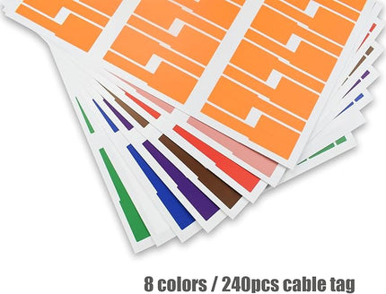 Charging Cable Label Tags, Electrical ID Wire Cords Marker, 8 Color 240pcs, Write and Print, Waterproof, for Computer, Ethernet, Speaker and Phone Wire Management Sticker
