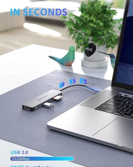 UtechSmart 6-in-1 USB-C Hub, 4K@60Hz HDMI Adapter for MacBook Pro/Air, Type-C Laptop Dongle (100W PD Port, SD/TF Card Reader, 2 USB 3.0 Ports)