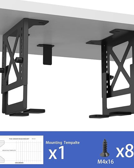 Monzlteck Under Desk Adjustable Metal Mount Bracket – 16-Level Height Adjustment (5.6-11.2in), Heavy-Duty 12kg Load Capacity, Universal Stand for PC, NAS, Label Printer,Speaker，Ventilation Design