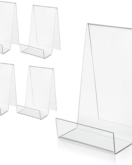 ZOEY Acrylic Book Easel Stand with Ledge Clear Easels Plate - 5 Pack for Books Display, Music Sheets, Artworks, CD, Tablet Holder (Small)