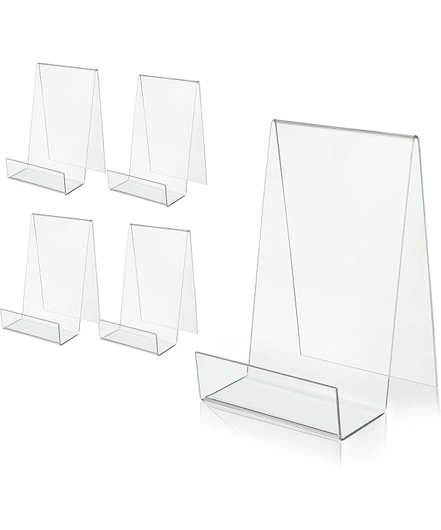 ZOEY Acrylic Book Easel Stand with Ledge Clear Easels Plate - 5 Pack for Books Display, Music Sheets, Artworks, CD, Tablet Holder (Small)