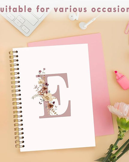Lacama Pink Initial Letter E Notebook Journal, Aesthetic Wildflower Personalized Spiral Notebook, Customized Monogrammed Gifts, Birthday Gifts for Women, School Supplies, Office Supplies 5.5x8.3