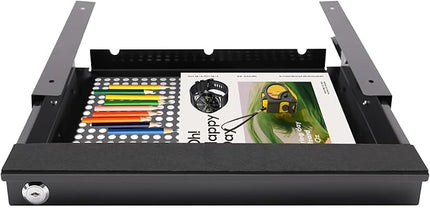 18.9" Under Desk Storage Drawer with Holes, Locking Design Black Sliding Pull-Out Drawer for Sit Stand Workstation