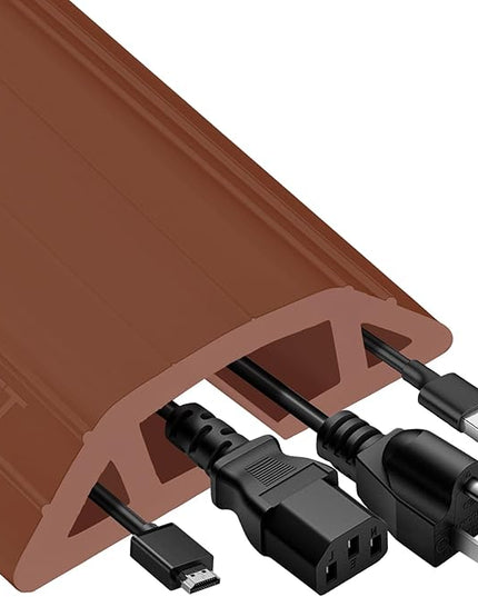 MYFAMIREA 4FT Floor Cord Cover Heavy Duty Cable Cover Protector with 3 Channels Extension PVC Floor Wire Cover Outdoor Cord Hider Management Cord Cover for Wire on Floor for Home Office Outdoor, Brown