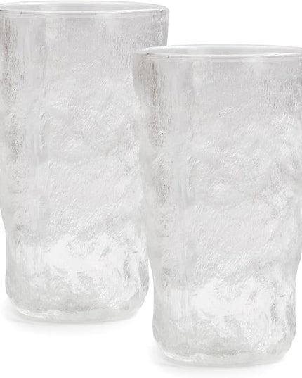 TOSSOW Drinking Glasses Set of 2,Mixed Drink Glassware Sets Glacier Pattern Colorful Glass Water Cups for Wine, Beer, Juice, milk, coffee,Mojito and Cocktail(12 oz) （transparent)
