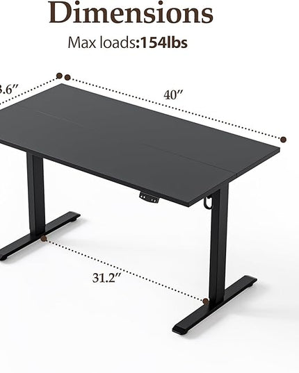 Klicelor 40 Inch Electric Standing Desk, Height Adjustable Office Desk, Sit Stand Up Computer Desk with Memory Preset, Two-Piece Desktop, Black