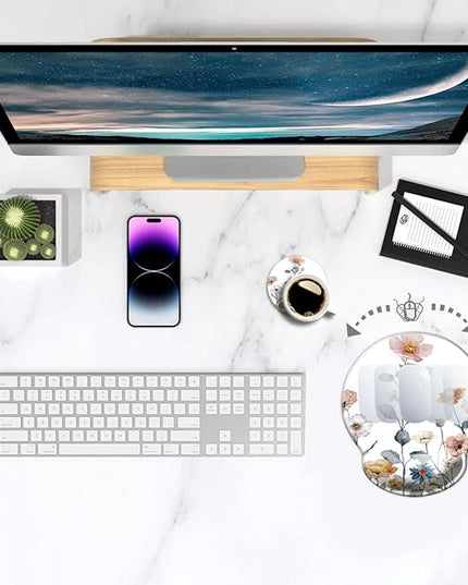 Ergonomic Mouse Pad with Wrist Support,Mouse Pad with Wrist Rest,Relieve Wrist Pain Mousepad Non-Slip Rubber Base,Mouse Pads for Desk,Computers,Laptop,Office,Home,Accessories Watercolor Floral