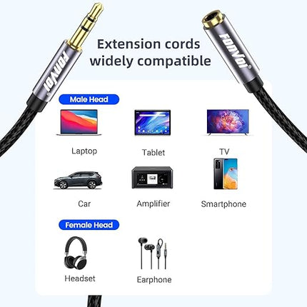 FONVOi15FT 3.5mm Aux Jack Audio Extension Cable,Male to Female,TRS Headphone Extension Cable Compatible with Heaphone, MP3 Players iPhone iPad Tablets Media Player