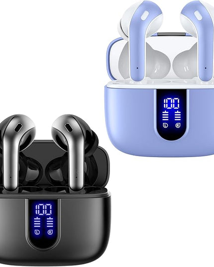 TAGRY 2 Sets X08 Purple and Black Bluetooth Headphones True Wireless Earbuds 60H Playback Ear Buds with Wireless Charging Case in-Ear Earbuds with Mic