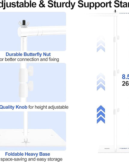 EMART Backdrop Stand, 8.5x10ft Width Adjustable Photography Background Support Poles with Heavy Duty Flat Base, Photo Metal Steel Pipe and Drape Frame Kit for Parties Birthday Wedding - White