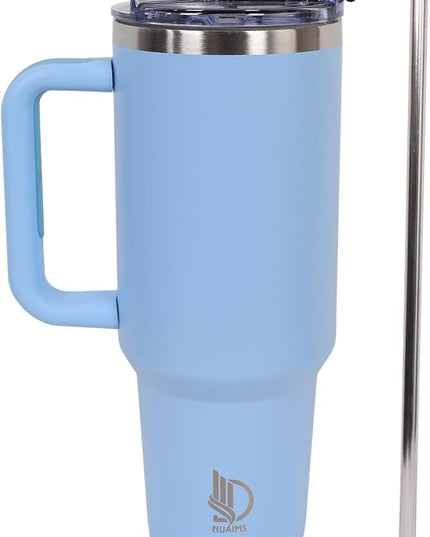 40oz Insulated Tumbler with Handle, Leakproof Straw Lid & Carry Handle - Double Wall Vacuum Insulation Keeps Ice 24 Hours, BPA Free Stainless Steel Water Bottle (Periwinkle)