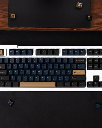 Sumgsn 163 Keys Double Shot Keycaps Cherry Profile Blue Samurai Keycaps for 61/64/87/104/108 Cherry Mx Switches ISO ANSI Layout Mechanical Keyboard