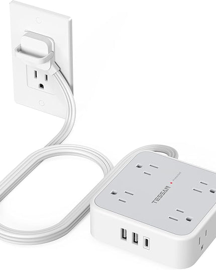 Surge Protector Power Strip, TESSAN 5 FT Flat Extension Cord with 8 AC Outlets 3 USB Ports (1 USB C), 900 Joules Protection, 3-Sided Wall Plug Extender, Desk Charging Station for Office, Dorm