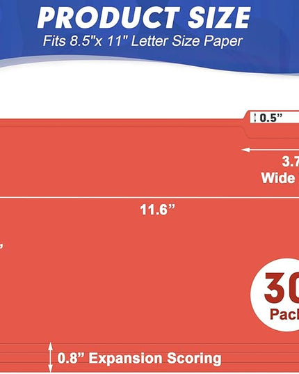 File Folder, HERKKA 30 Pack 1/3 Cut Tab File Folders, File Folders Great for Organizing and Filing, Letter Size, Red
