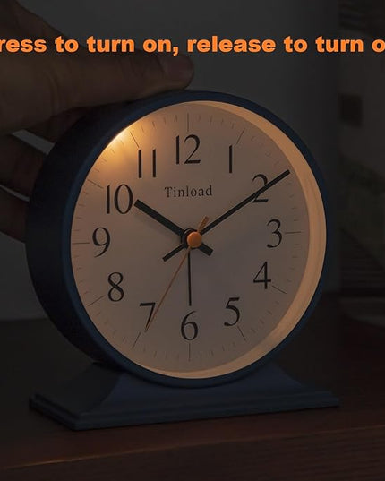 4.5"Retro Analog Alarm Clock,Vintage decor , Super Silent Non Ticking Small Clock with Manual Light, Snooze, Battery Operated, for Bedroom, Living Room, Office,Nightstand, Bedside, Desk ,Table(Blue)