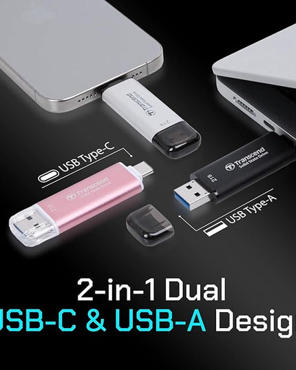 Transcend ESD310 128GB External SSD, Up to 1,050MB/s, Dual USB Flash Drive for iPhone/iPad/Mac/Windows, Android/Tablet/PC, USB 3.2 Gen 2 Thumb Drive Photo Stick, 2-in-1 Type C &Type A Memory Stick