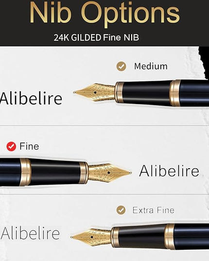 HDDNB Blue Luxury Fountain Pen Set for Men and Women with Gift Box, 24K Gold Finish and Gilded Nib(Fine) with 5 Black Ink Cartridges and Converter