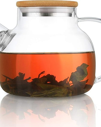 CnGlass Glass Teapot Stovetop Safe,30.4oz Clear Tea pot with Removable Filter Spout,Loose Leaf and Blooming Tea Maker