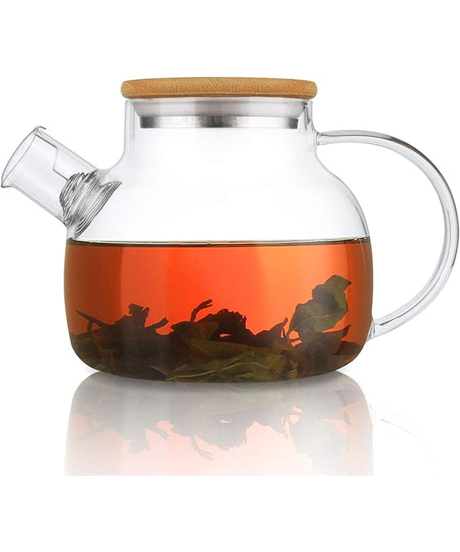 CnGlass Glass Teapot Stovetop Safe,30.4oz Clear Tea pot with Removable Filter Spout,Loose Leaf and Blooming Tea Maker