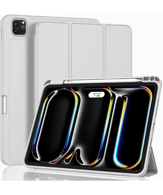 ZryXal iPad Pro 11 Inch Case (M5) 2025/ (M4) 2024 (Model: A2836/A2837/A3006), Trifold Stand Smart Cover with Pencil Holder and Soft TPU Back, Auto Wake/Sleep (New Light Gray)